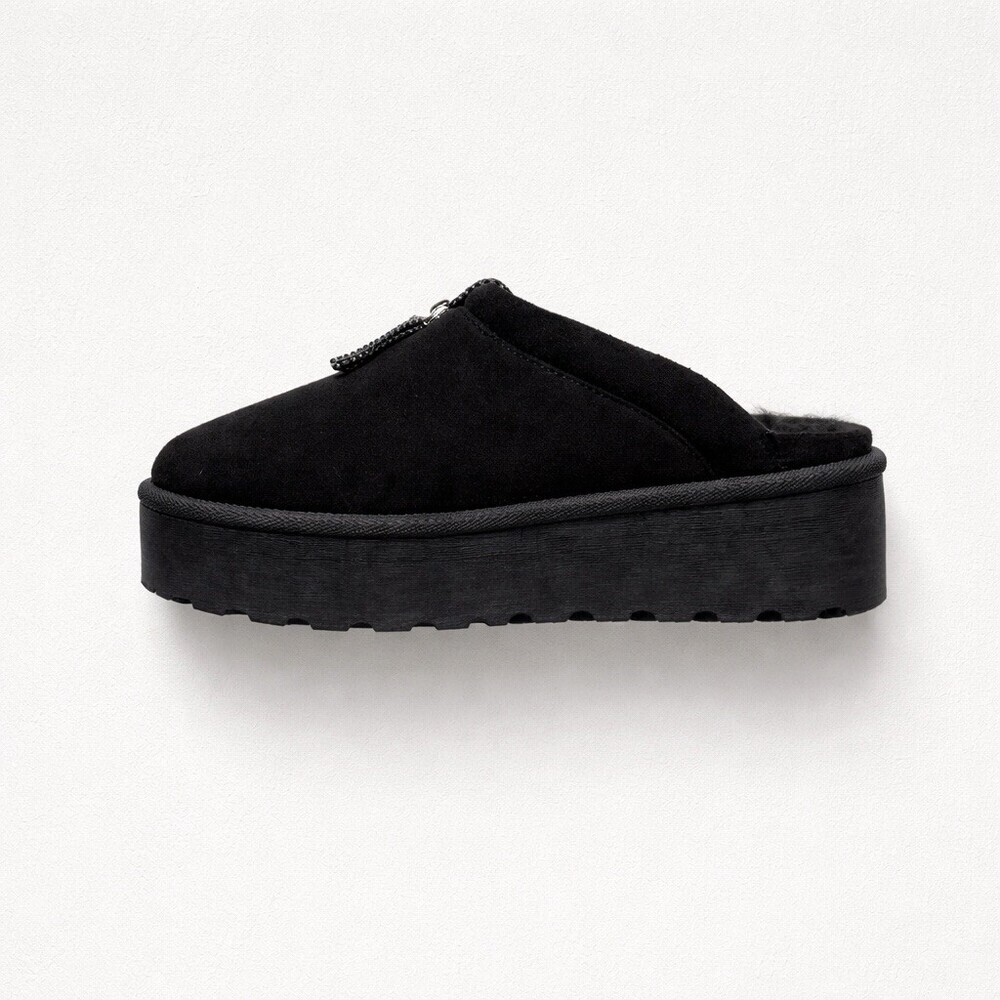 LINZO Women's Platform Clog Slipper Mule Black Sherpa Lined Size 7.5​